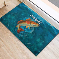 Personalized Redfish Puppy Drum Leaping in Ocean Splash Rubber Doormat Blue Lightning Water Background Design - Wonder Print Shop