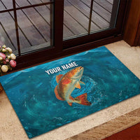 Personalized Redfish Puppy Drum Leaping in Ocean Splash Rubber Doormat Blue Lightning Water Background Design - Wonder Print Shop