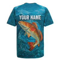 Personalized Redfish Puppy Drum Leaping in Ocean Splash Rugby Jersey Blue Lightning Water Background Design - Wonder Print Shop