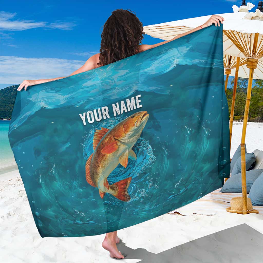 Personalized Redfish Puppy Drum Leaping in Ocean Splash Sarong Blue Lightning Water Background Design - Wonder Print Shop