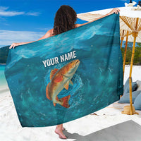 Personalized Redfish Puppy Drum Leaping in Ocean Splash Sarong Blue Lightning Water Background Design - Wonder Print Shop