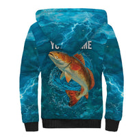 Personalized Redfish Puppy Drum Leaping in Ocean Splash Sherpa Hoodie Blue Lightning Water Background Design - Wonder Print Shop