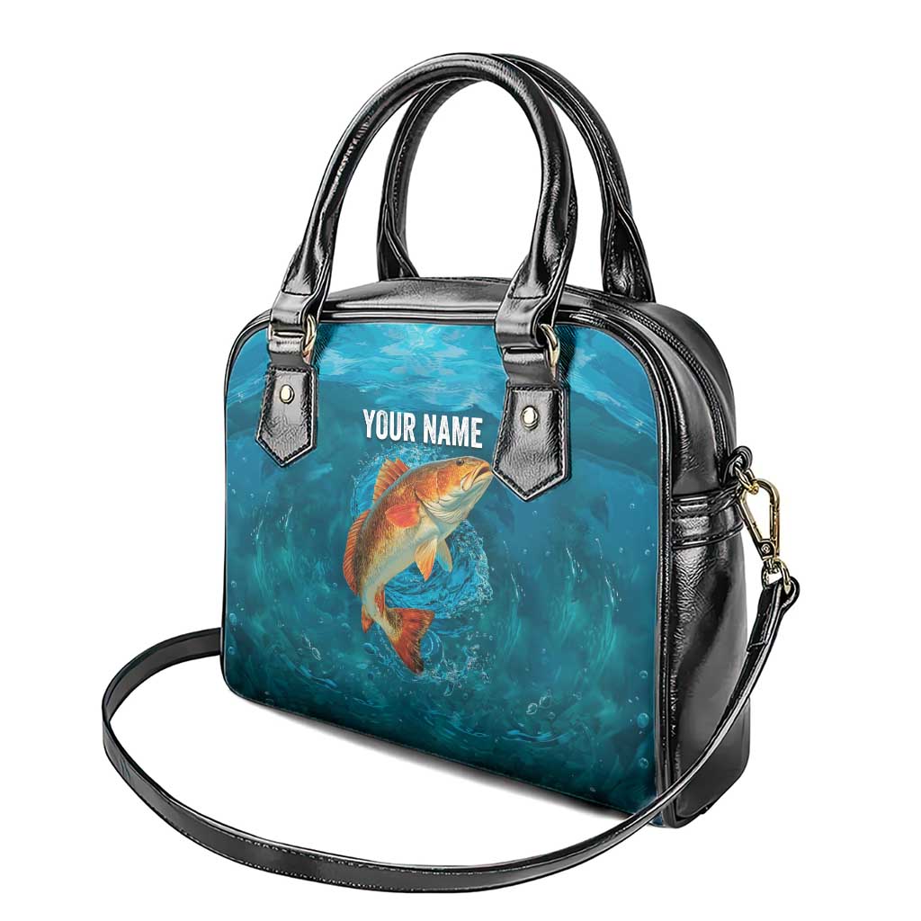 Personalized Redfish Puppy Drum Leaping in Ocean Splash Shoulder Handbag Blue Lightning Water Background Design - Wonder Print Shop