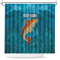 Personalized Redfish Puppy Drum Leaping in Ocean Splash Shower Curtain Blue Lightning Water Background Design - Wonder Print Shop