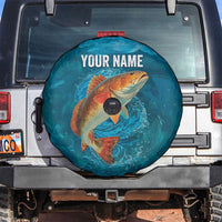 Personalized Redfish Puppy Drum Leaping in Ocean Splash Spare Tire Cover Blue Lightning Water Background Design - Wonder Print Shop