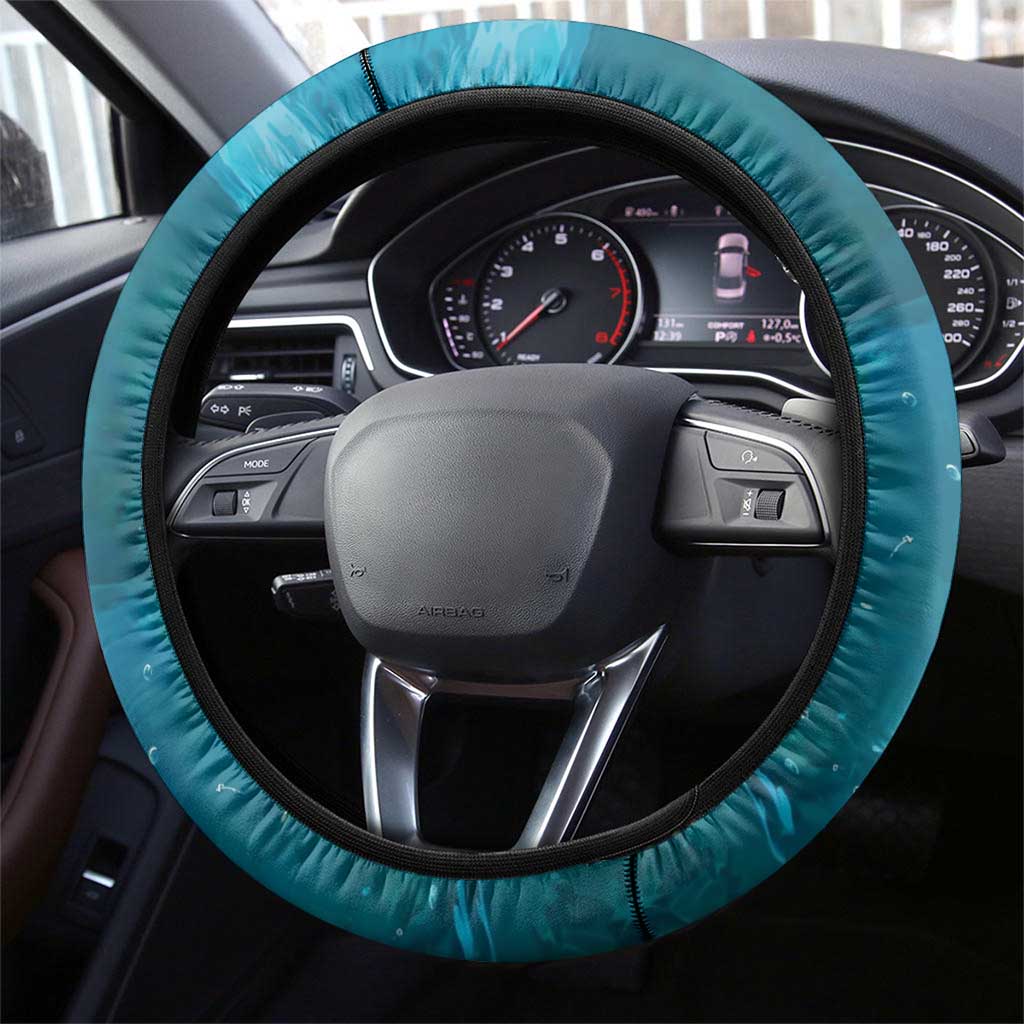 Redfish Puppy Drum Leaping in Ocean Splash Steering Wheel Cover Blue Lightning Water Background Design - Wonder Print Shop