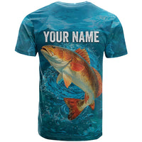 Personalized Redfish Puppy Drum Leaping in Ocean Splash T Shirt Blue Lightning Water Background Design - Wonder Print Shop