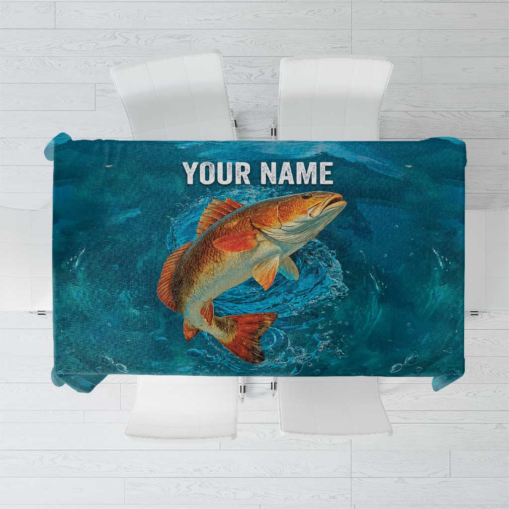 Personalized Redfish Puppy Drum Leaping in Ocean Splash Tablecloth Blue Lightning Water Background Design - Wonder Print Shop