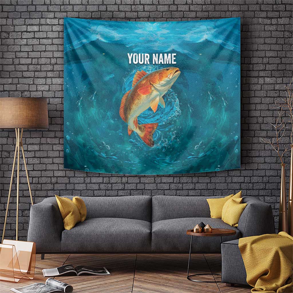 Personalized Redfish Puppy Drum Leaping in Ocean Splash Tapestry Blue Lightning Water Background Design - Wonder Print Shop