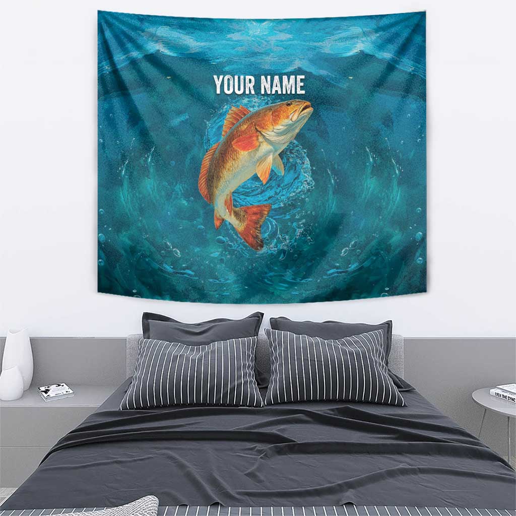 Personalized Redfish Puppy Drum Leaping in Ocean Splash Tapestry Blue Lightning Water Background Design - Wonder Print Shop