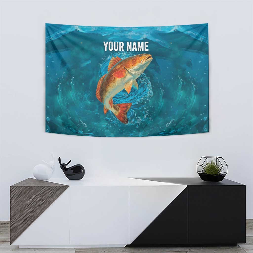 Personalized Redfish Puppy Drum Leaping in Ocean Splash Tapestry Blue Lightning Water Background Design - Wonder Print Shop