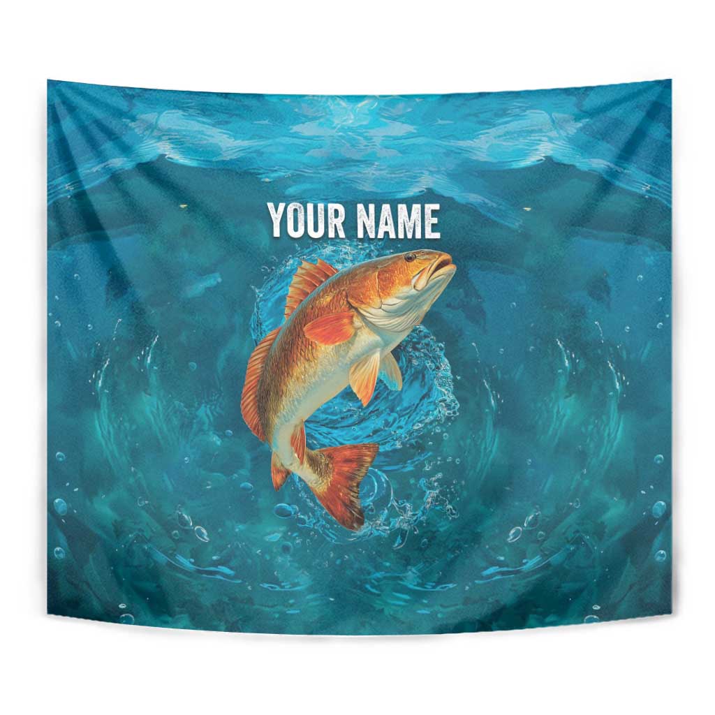 Personalized Redfish Puppy Drum Leaping in Ocean Splash Tapestry Blue Lightning Water Background Design - Wonder Print Shop