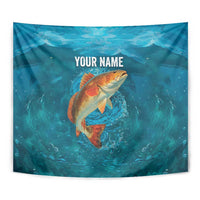Personalized Redfish Puppy Drum Leaping in Ocean Splash Tapestry Blue Lightning Water Background Design - Wonder Print Shop