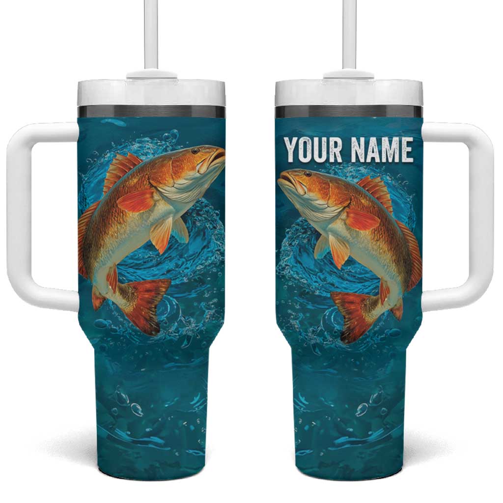 Personalized Redfish Puppy Drum Leaping in Ocean Splash Tumbler With Handle Blue Lightning Water Background Design - Wonder Print Shop