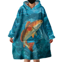 Personalized Redfish Puppy Drum Leaping in Ocean Splash Wearable Blanket Hoodie Blue Lightning Water Background Design - Wonder Print Shop