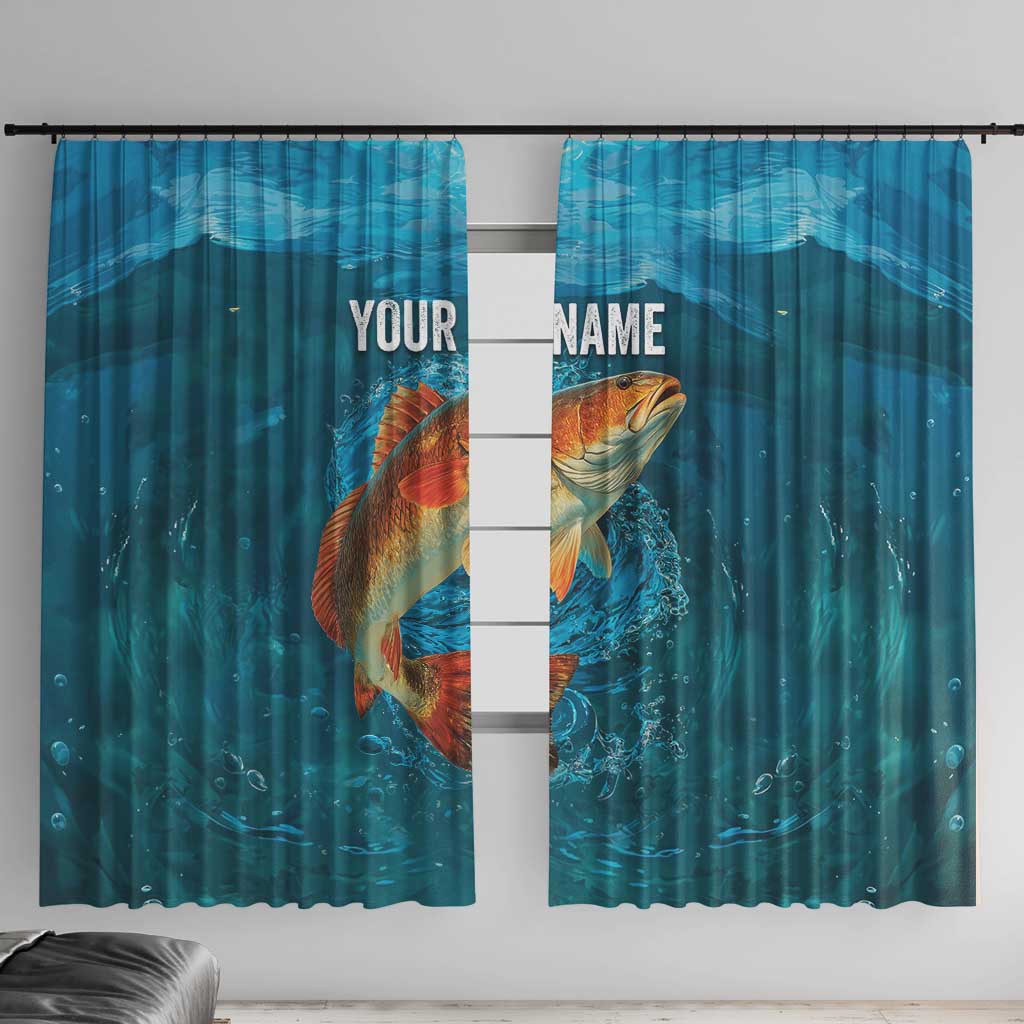 Personalized Redfish Puppy Drum Leaping in Ocean Splash Window Curtain Blue Lightning Water Background Design - Wonder Print Shop