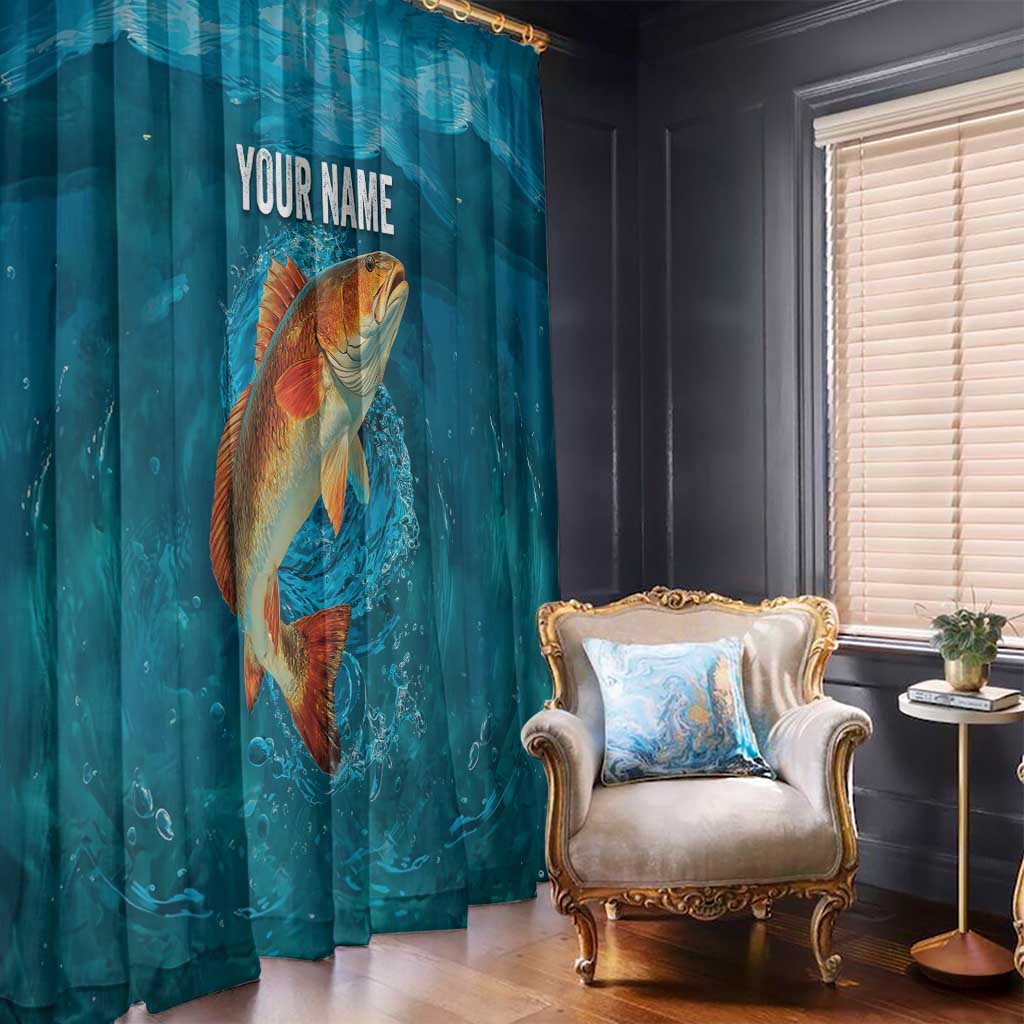 Personalized Redfish Puppy Drum Leaping in Ocean Splash Window Curtain Blue Lightning Water Background Design - Wonder Print Shop