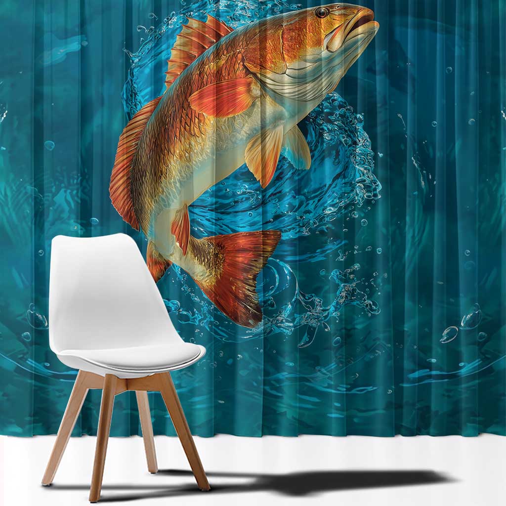 Personalized Redfish Puppy Drum Leaping in Ocean Splash Window Curtain Blue Lightning Water Background Design - Wonder Print Shop
