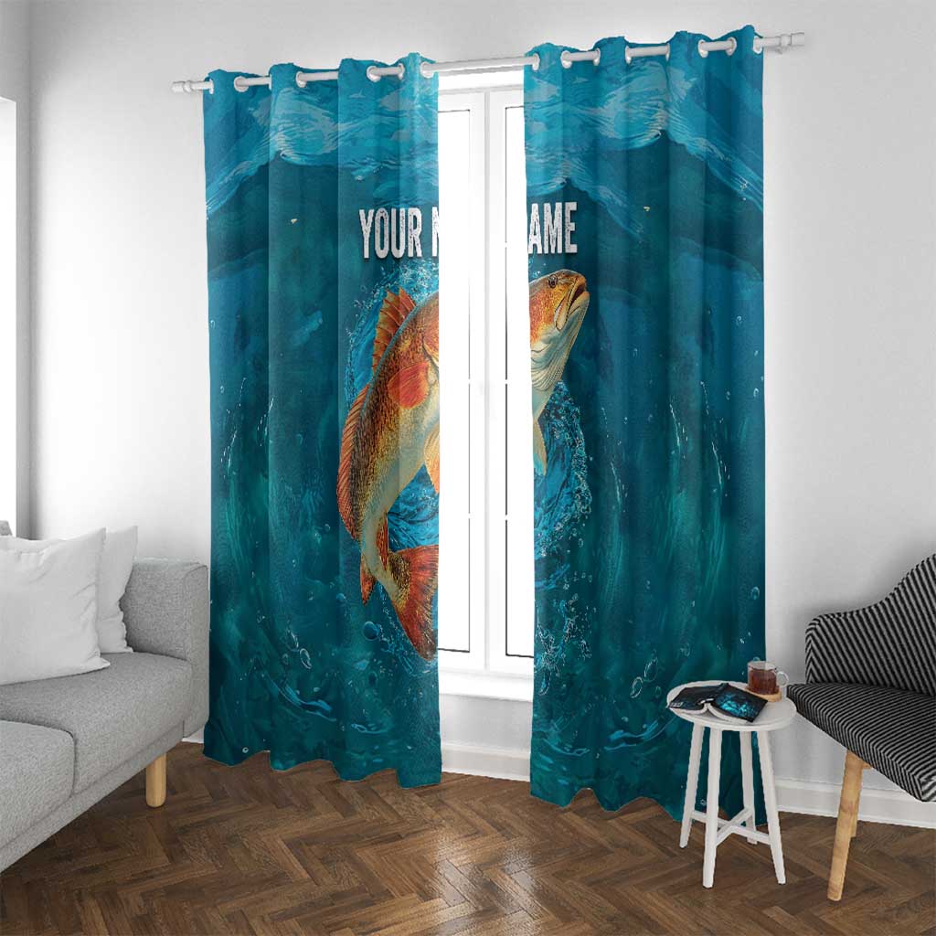 Personalized Redfish Puppy Drum Leaping in Ocean Splash Window Curtain Blue Lightning Water Background Design - Wonder Print Shop