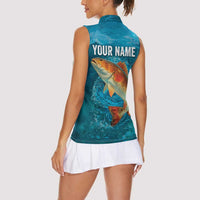 Personalized Redfish Puppy Drum Leaping in Ocean Splash Women Sleeveless Polo Shirt Blue Lightning Water Background Design - Wonder Print Shop