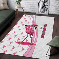 Personalized Pink Flamingo Playing Golf Area Rug Sunglasses and White Pattern Background Design - Wonder Print Shop