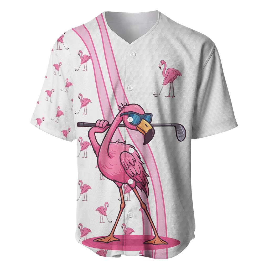 Personalized Pink Flamingo Playing Golf Baseball Jersey Sunglasses and White Pattern Background Design - Wonder Print Shop