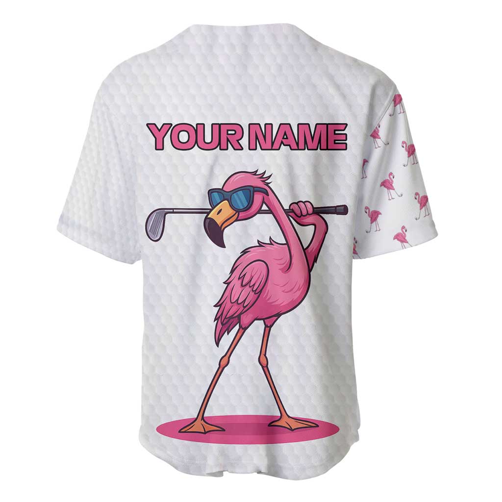 Personalized Pink Flamingo Playing Golf Baseball Jersey Sunglasses and White Pattern Background Design - Wonder Print Shop