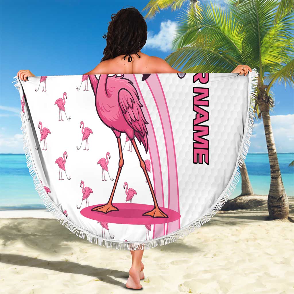 Personalized Pink Flamingo Playing Golf Beach Blanket Sunglasses and White Pattern Background Design - Wonder Print Shop