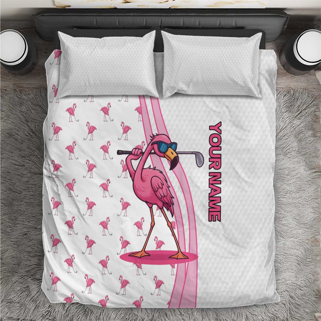 Personalized Pink Flamingo Playing Golf Bedding Set Sunglasses and White Pattern Background Design - Wonder Print Shop