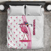 Personalized Pink Flamingo Playing Golf Bedding Set Sunglasses and White Pattern Background Design - Wonder Print Shop