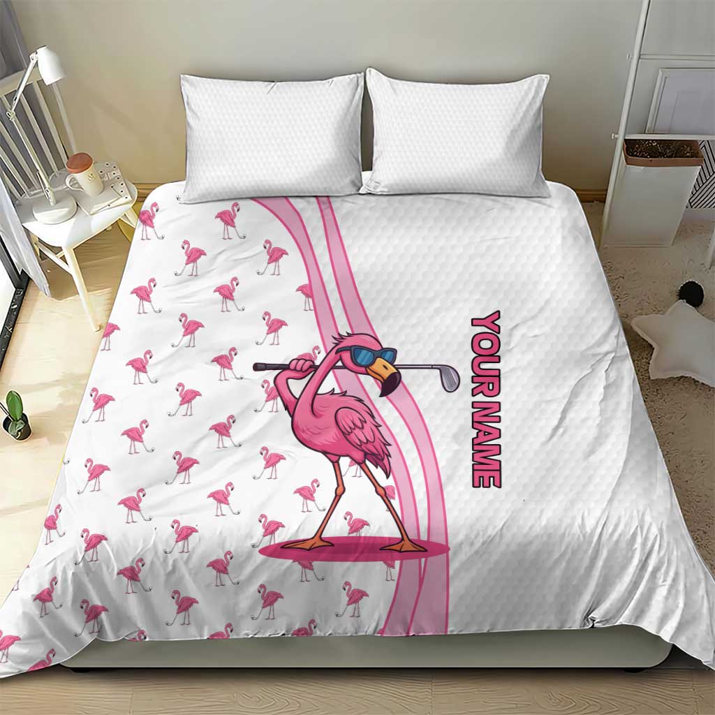 Personalized Pink Flamingo Playing Golf Bedding Set Sunglasses and White Pattern Background Design - Wonder Print Shop