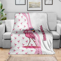 Personalized Pink Flamingo Playing Golf Blanket Sunglasses and White Pattern Background Design - Wonder Print Shop