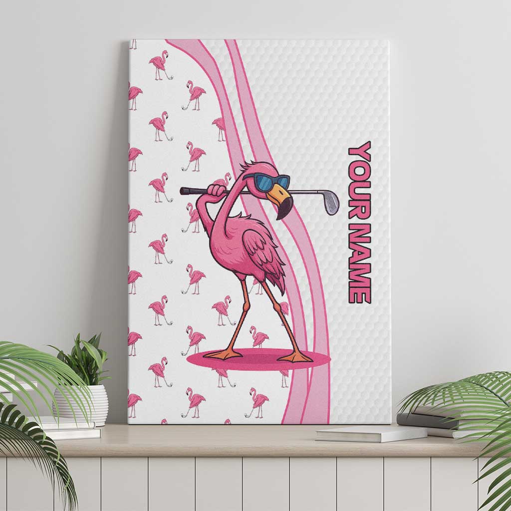 Personalized Pink Flamingo Playing Golf Canvas Wall Art Sunglasses and White Pattern Background Design - Wonder Print Shop