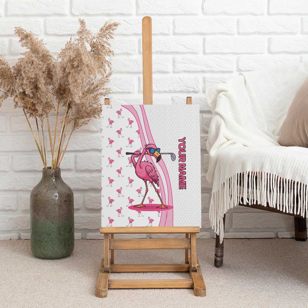 Personalized Pink Flamingo Playing Golf Canvas Wall Art Sunglasses and White Pattern Background Design - Wonder Print Shop