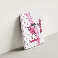 Personalized Pink Flamingo Playing Golf Canvas Wall Art Sunglasses and White Pattern Background Design - Wonder Print Shop