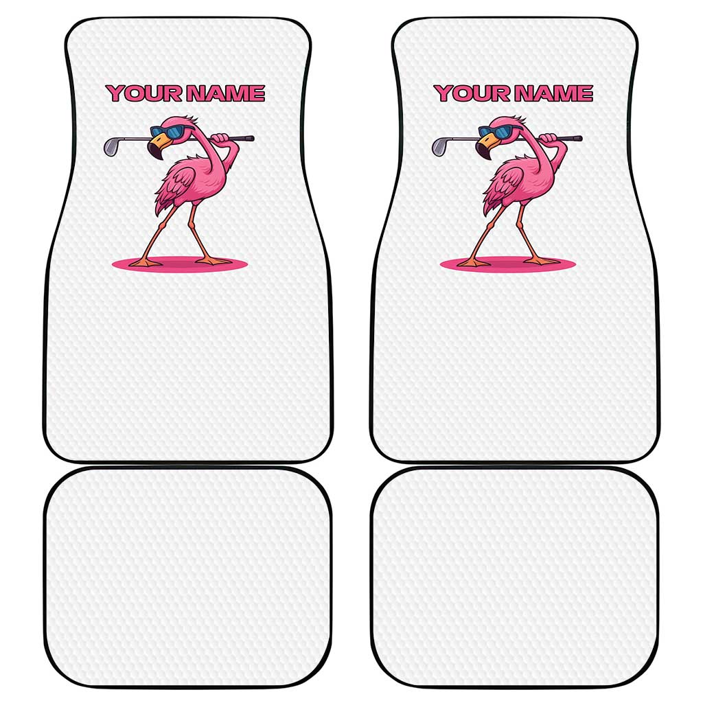 Personalized Pink Flamingo Playing Golf Car Mats Sunglasses and White Pattern Background Design - Wonder Print Shop