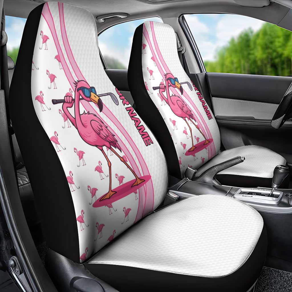 Personalized Pink Flamingo Playing Golf Car Seat Cover Sunglasses and White Pattern Background Design - Wonder Print Shop