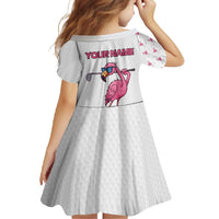 Personalized Pink Flamingo Playing Golf Family Matching Mermaid Dress and Hawaiian Shirt Sunglasses and White Pattern Background Design - Wonder Print Shop