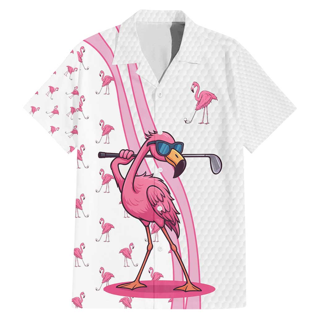 Personalized Pink Flamingo Playing Golf Family Matching Mermaid Dress and Hawaiian Shirt Sunglasses and White Pattern Background Design - Wonder Print Shop