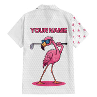 Personalized Pink Flamingo Playing Golf Family Matching Mermaid Dress and Hawaiian Shirt Sunglasses and White Pattern Background Design - Wonder Print Shop