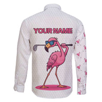 Personalized Pink Flamingo Playing Golf Family Matching Mermaid Dress and Hawaiian Shirt Sunglasses and White Pattern Background Design - Wonder Print Shop