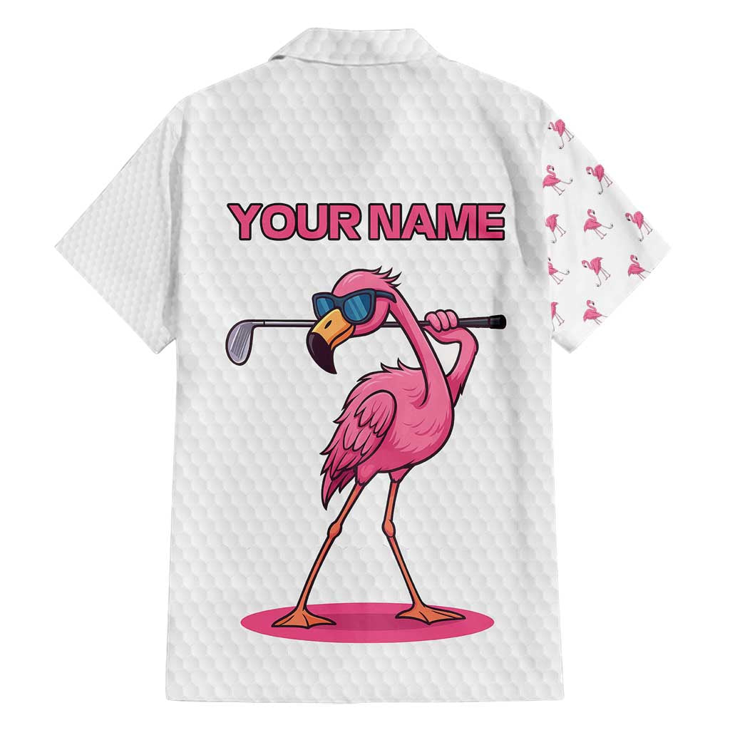 Personalized Pink Flamingo Playing Golf Family Matching Off Shoulder Maxi Dress and Hawaiian Shirt Sunglasses and White Pattern Background Design - Wonder Print Shop