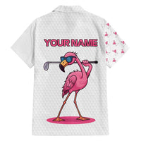 Personalized Pink Flamingo Playing Golf Family Matching Off Shoulder Maxi Dress and Hawaiian Shirt Sunglasses and White Pattern Background Design - Wonder Print Shop