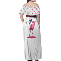 Personalized Pink Flamingo Playing Golf Family Matching Off Shoulder Maxi Dress and Hawaiian Shirt Sunglasses and White Pattern Background Design - Wonder Print Shop