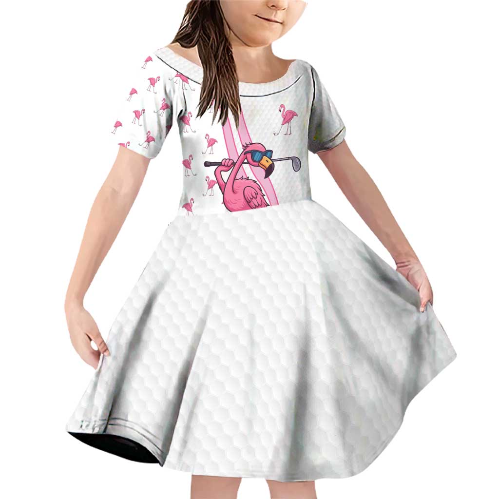 Personalized Pink Flamingo Playing Golf Family Matching Off Shoulder Short Dress and Hawaiian Shirt Sunglasses and White Pattern Background Design - Wonder Print Shop