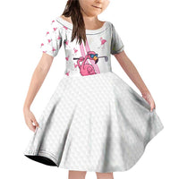 Personalized Pink Flamingo Playing Golf Family Matching Off Shoulder Short Dress and Hawaiian Shirt Sunglasses and White Pattern Background Design - Wonder Print Shop