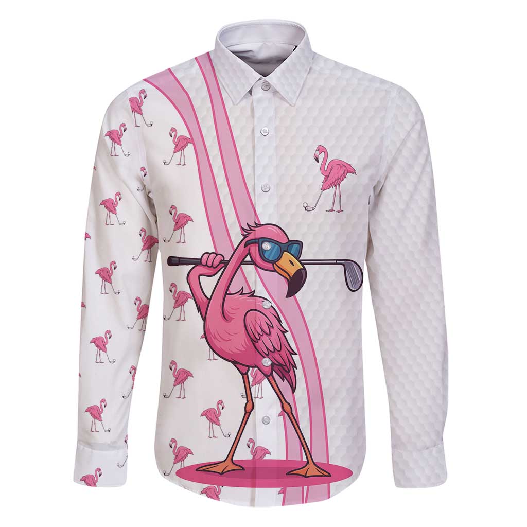Personalized Pink Flamingo Playing Golf Family Matching Puletasi and Hawaiian Shirt Sunglasses and White Pattern Background Design - Wonder Print Shop