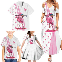 Personalized Pink Flamingo Playing Golf Family Matching Summer Maxi Dress and Hawaiian Shirt Sunglasses and White Pattern Background Design - Wonder Print Shop