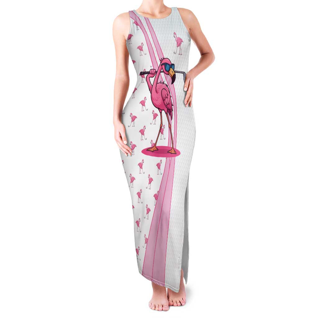 Personalized Pink Flamingo Playing Golf Family Matching Tank Maxi Dress and Hawaiian Shirt Sunglasses and White Pattern Background Design - Wonder Print Shop