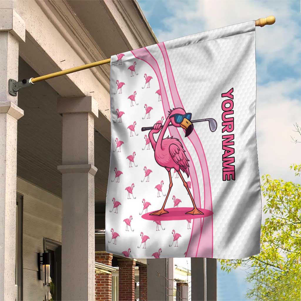 Personalized Pink Flamingo Playing Golf Garden Flag Sunglasses and White Pattern Background Design - Wonder Print Shop